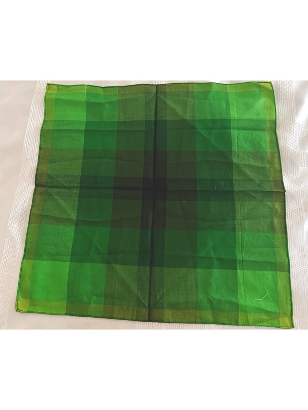 Yves Saint Laurent Men’s Green Plaid Patterned Fabric Pocket Square